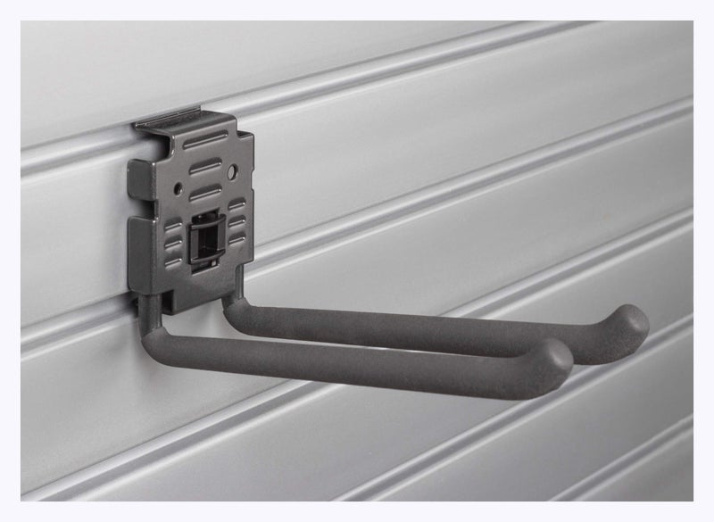 HandiWall 8" Double Hook with Locking Bracket for Tool Storage on Garage Slatwall Panels - Image 1